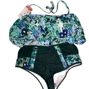 NWOT Tropical Floral Bikini Set with High-Waisted Bottoms